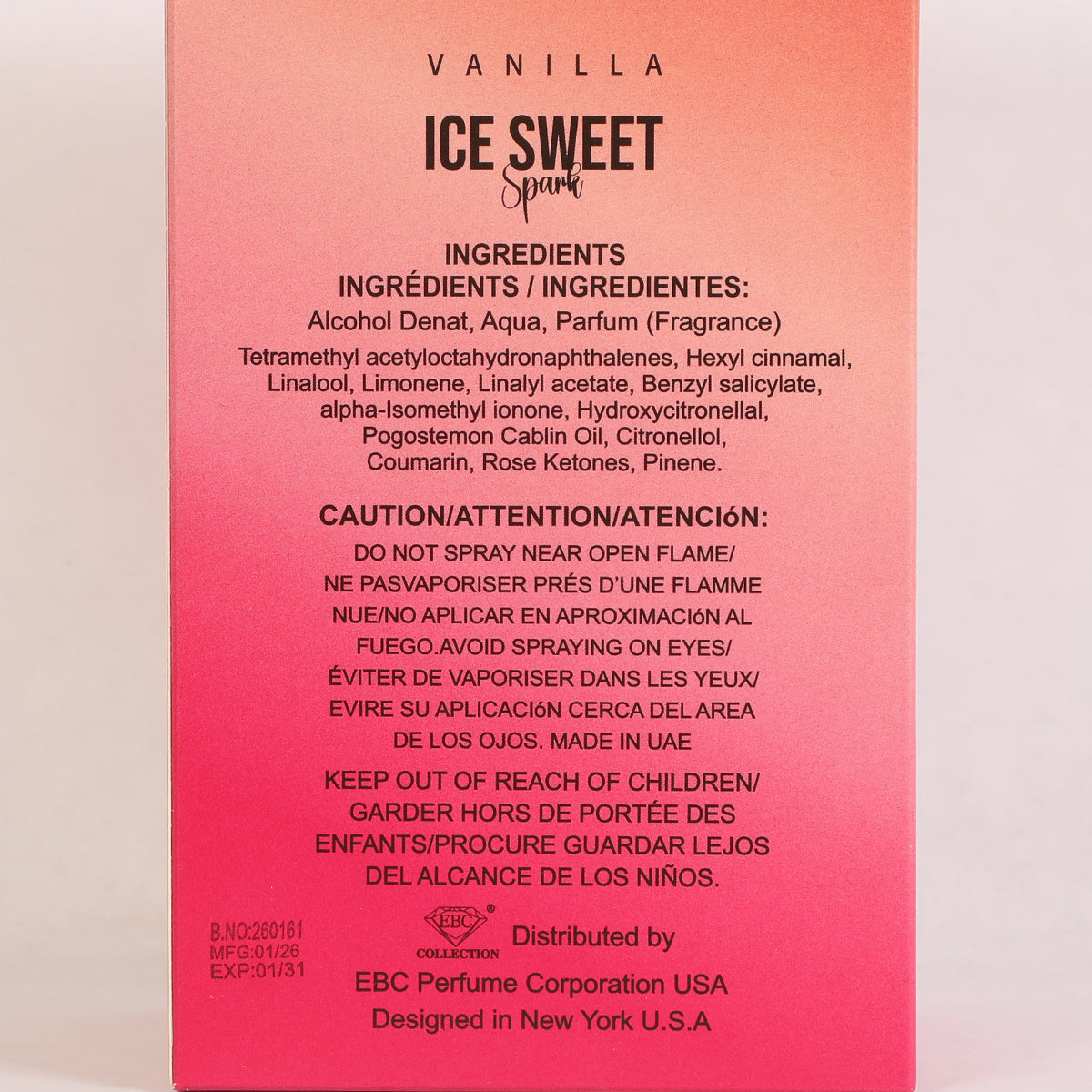 Ice Sweet Spark Vanilla Spray Perfume Eau De Parfum For Women - 100ML/3.4FL.OZ./3PCS