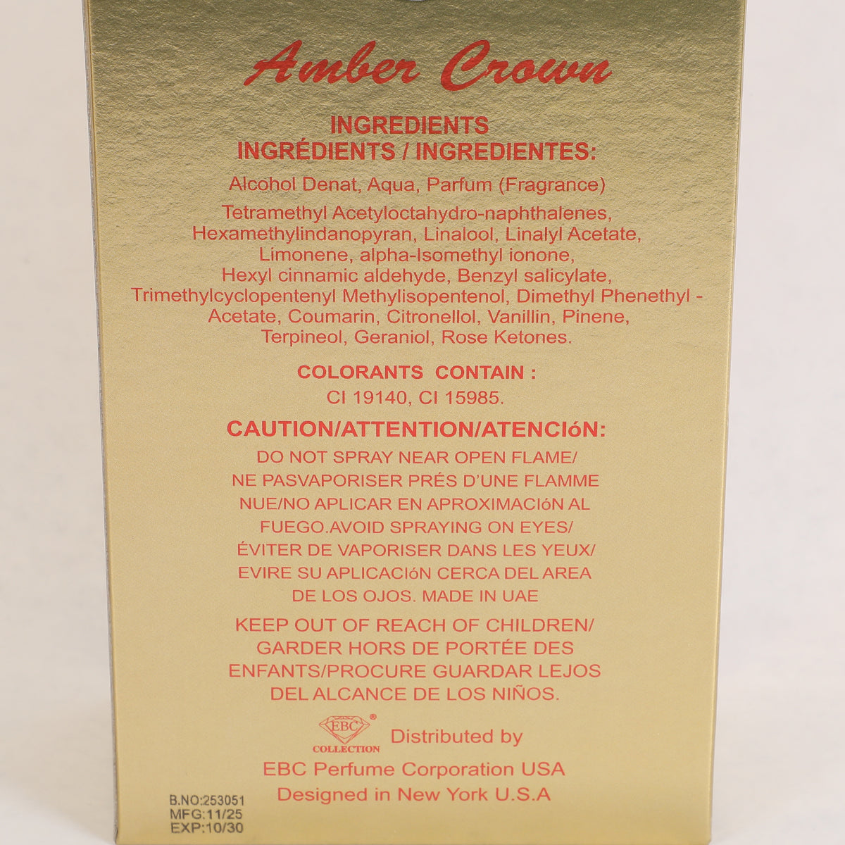 Amber Crown Spray Perfume Eau De Parfum For Men And Women - 100ML/3.4FL.OZ./3PCS