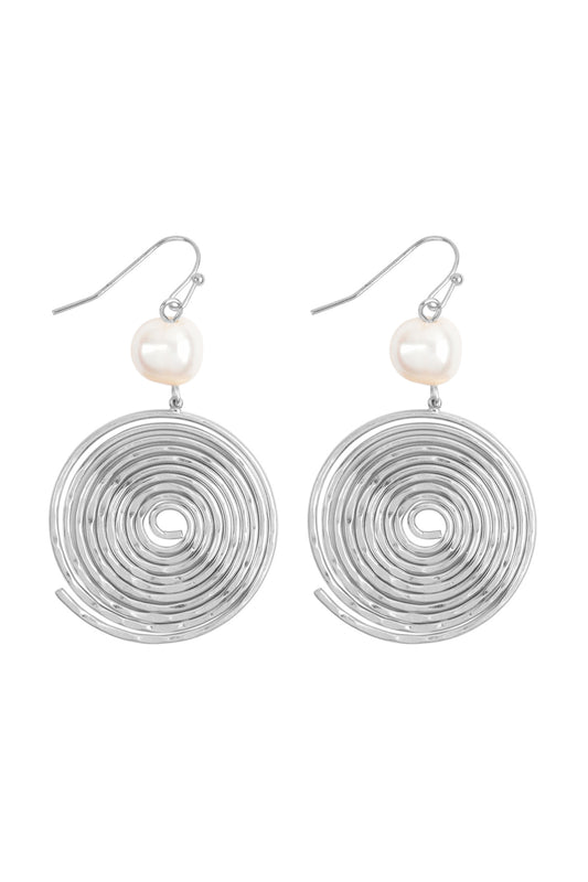 Round Swirl With Pearl Hook Earrings