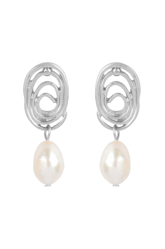 Oval Swirl With Fresh Water Pearl Earrings