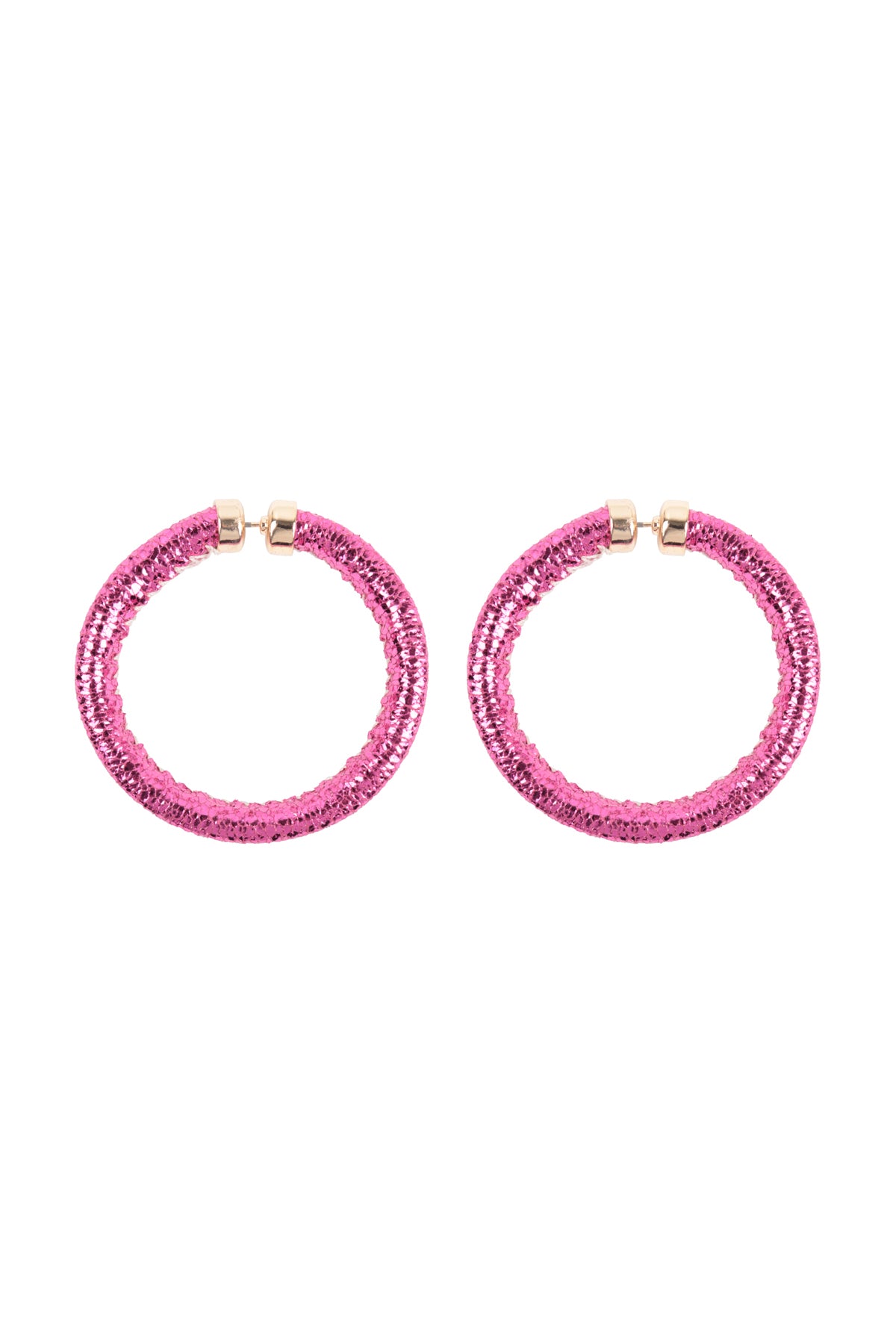 Glitter PU Leather Hoop Earrings Fuchsia