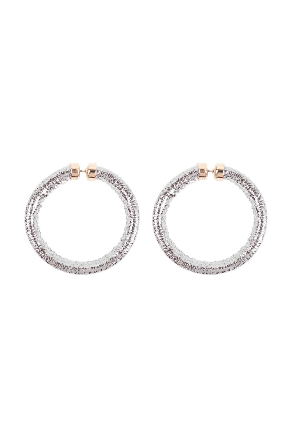 Glitter PU Leather Hoop Earrings Silver
