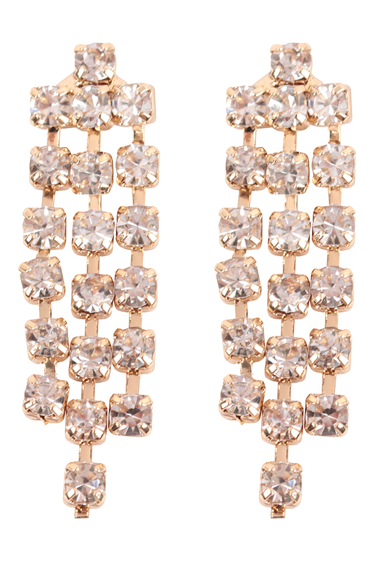 Cubic Zirconia Line Drop Earrings Gold Crystal