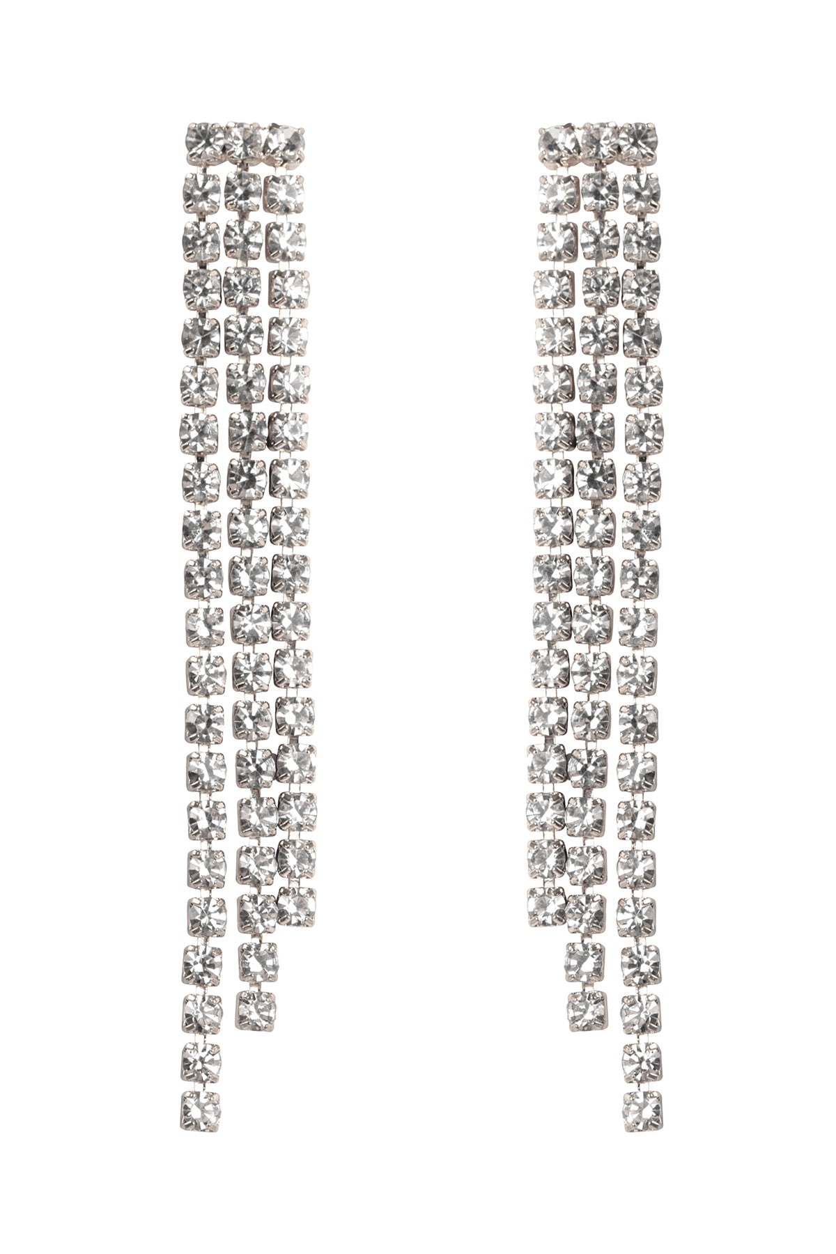 Rhinestone Line Fringe Drop Earrings Gold Crystal