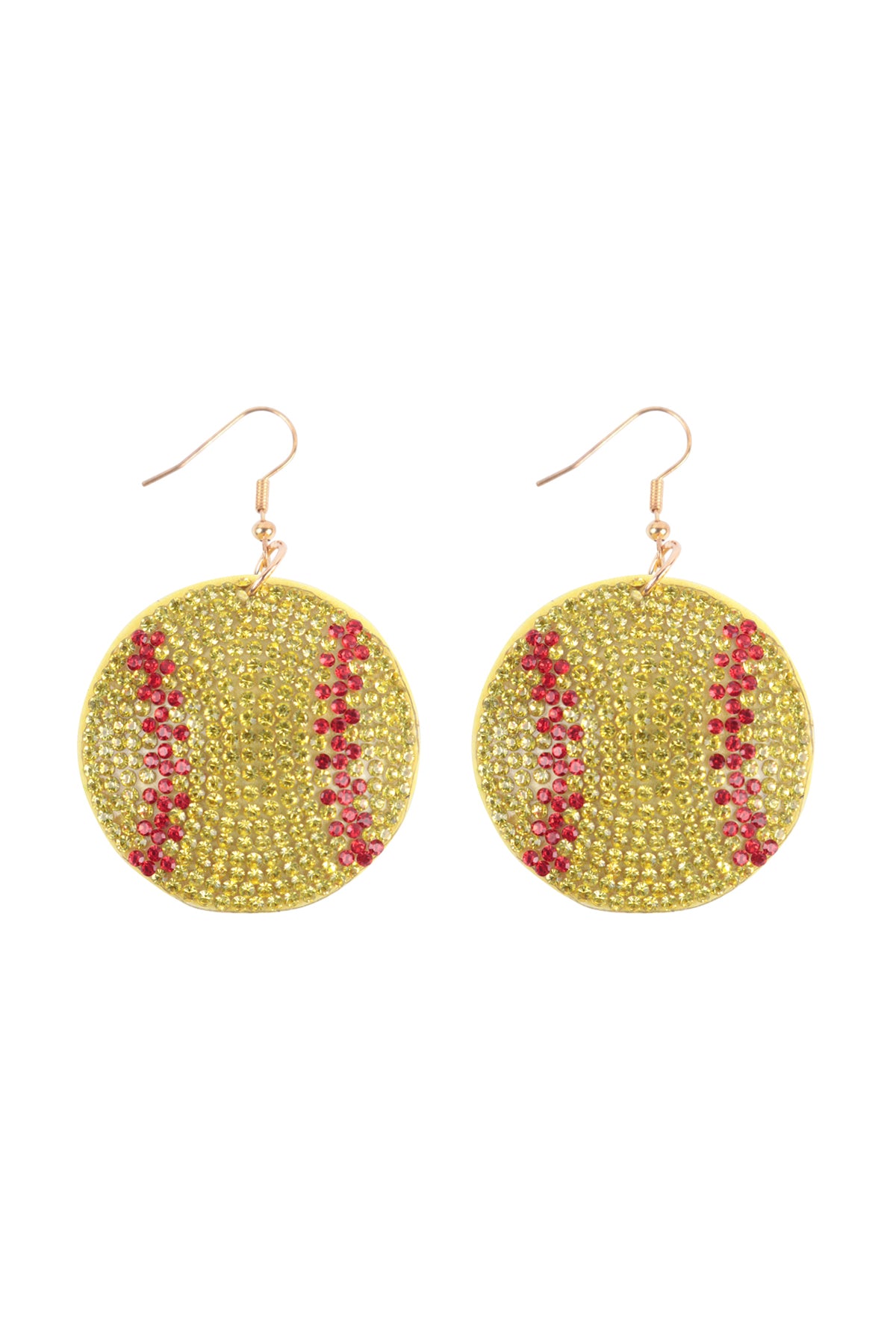 Softball Rhinestone Fish Hook Earrings Yellow