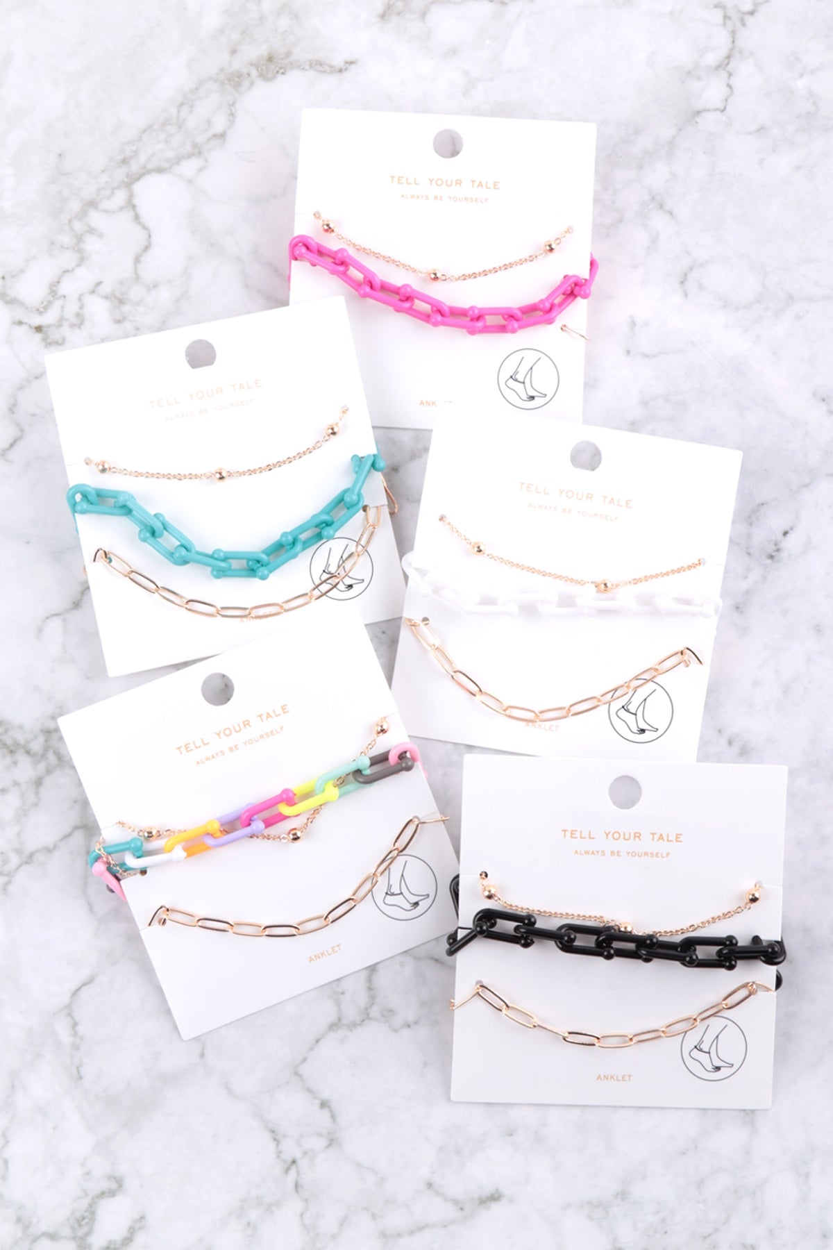 Acetate Metal Link Layered Charm Anklet