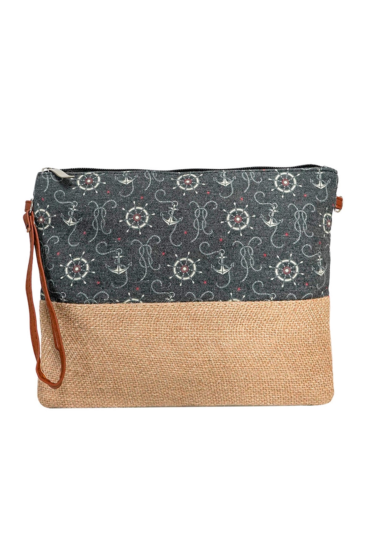 Anchor Print Wristlet Pouch