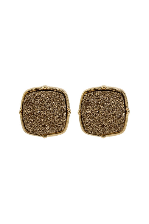 Druzy Post Square Earrings