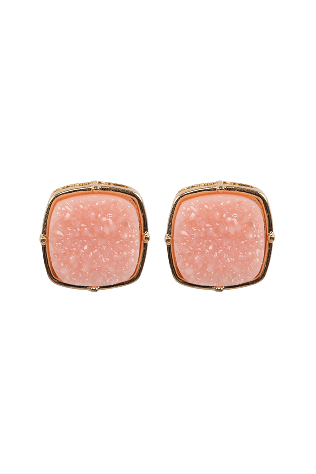 Druzy Post S2uare Earrings Peach