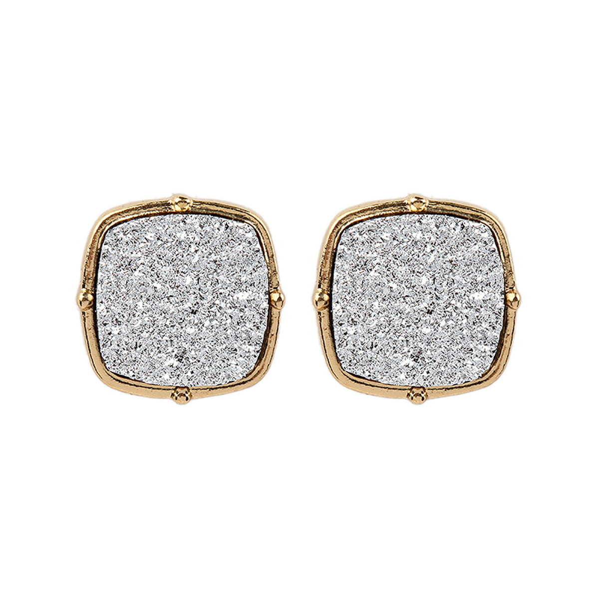 Druzy Post S2uare Earrings Silver