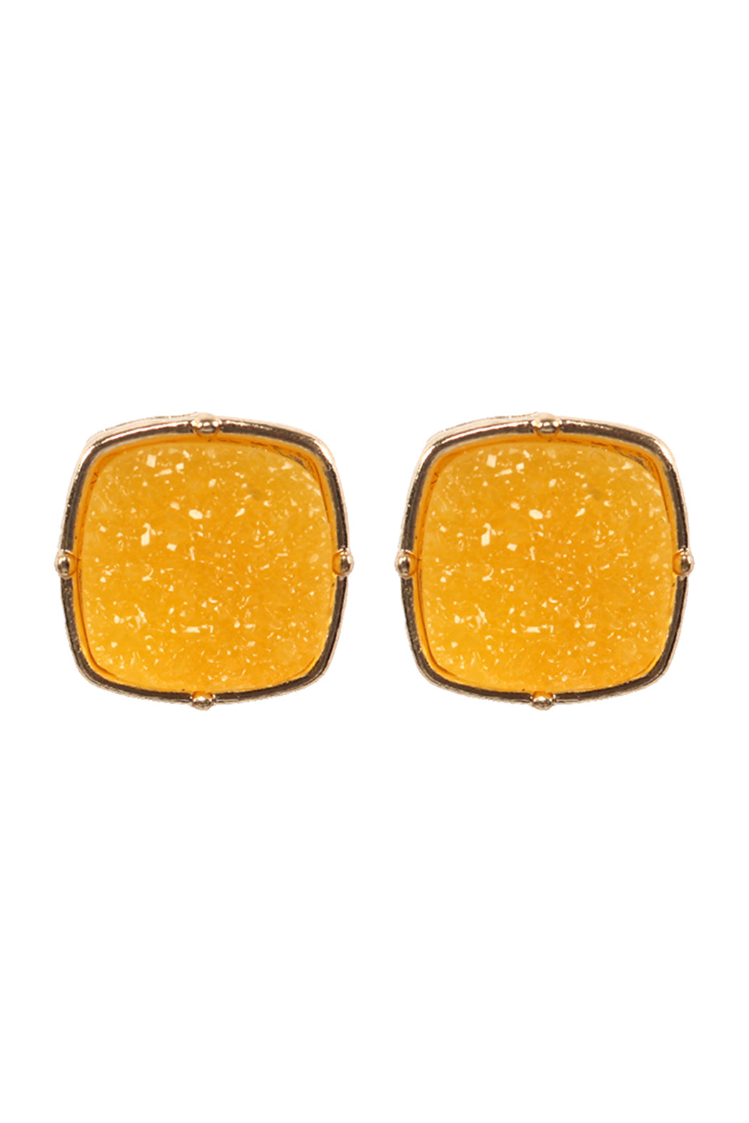 Druzy Post S2uare Earrings Yellow