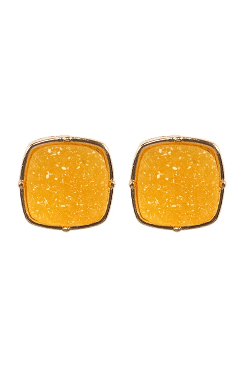Druzy Post Square Earrings