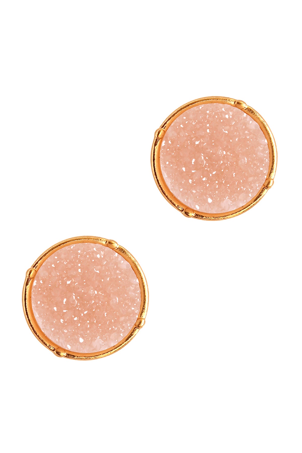 Druzy Post Round Earrings Peach