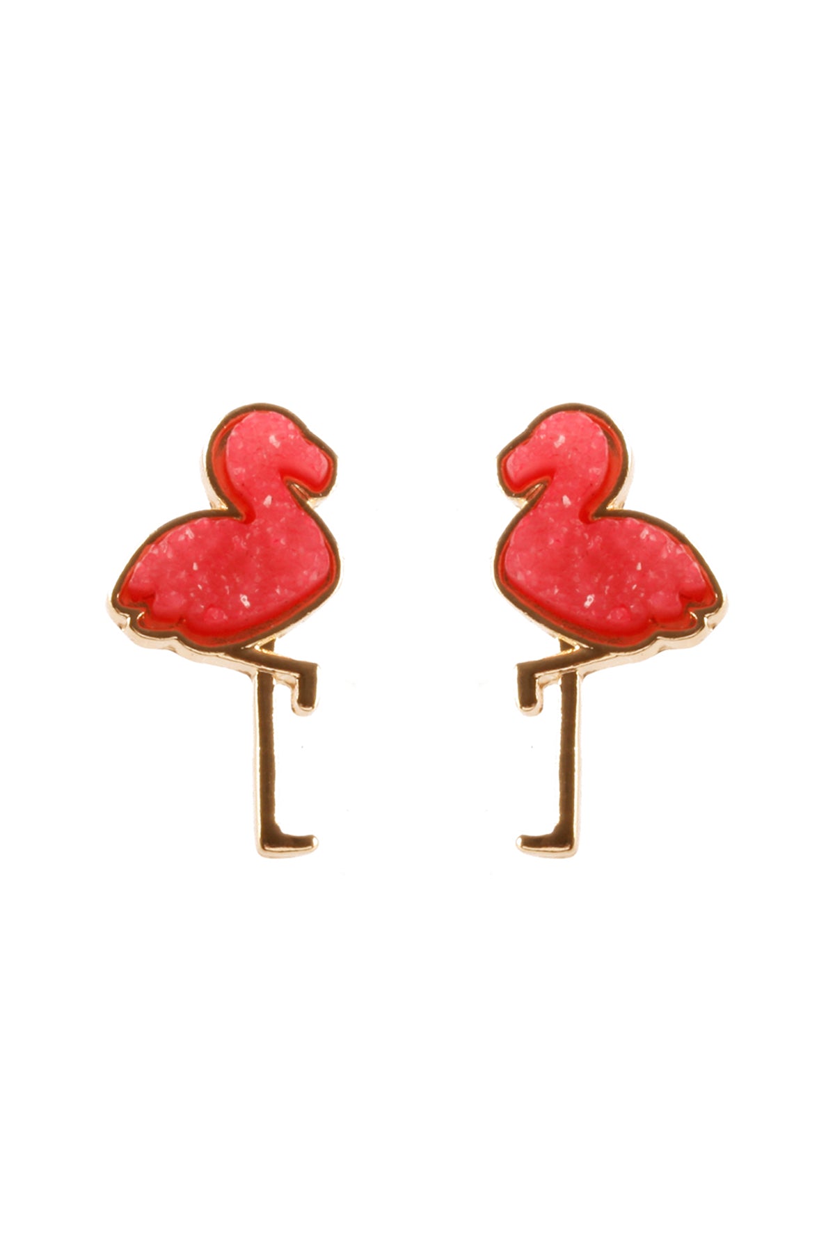 Metal Druzy Flamingo Post Earrings Fuchsia