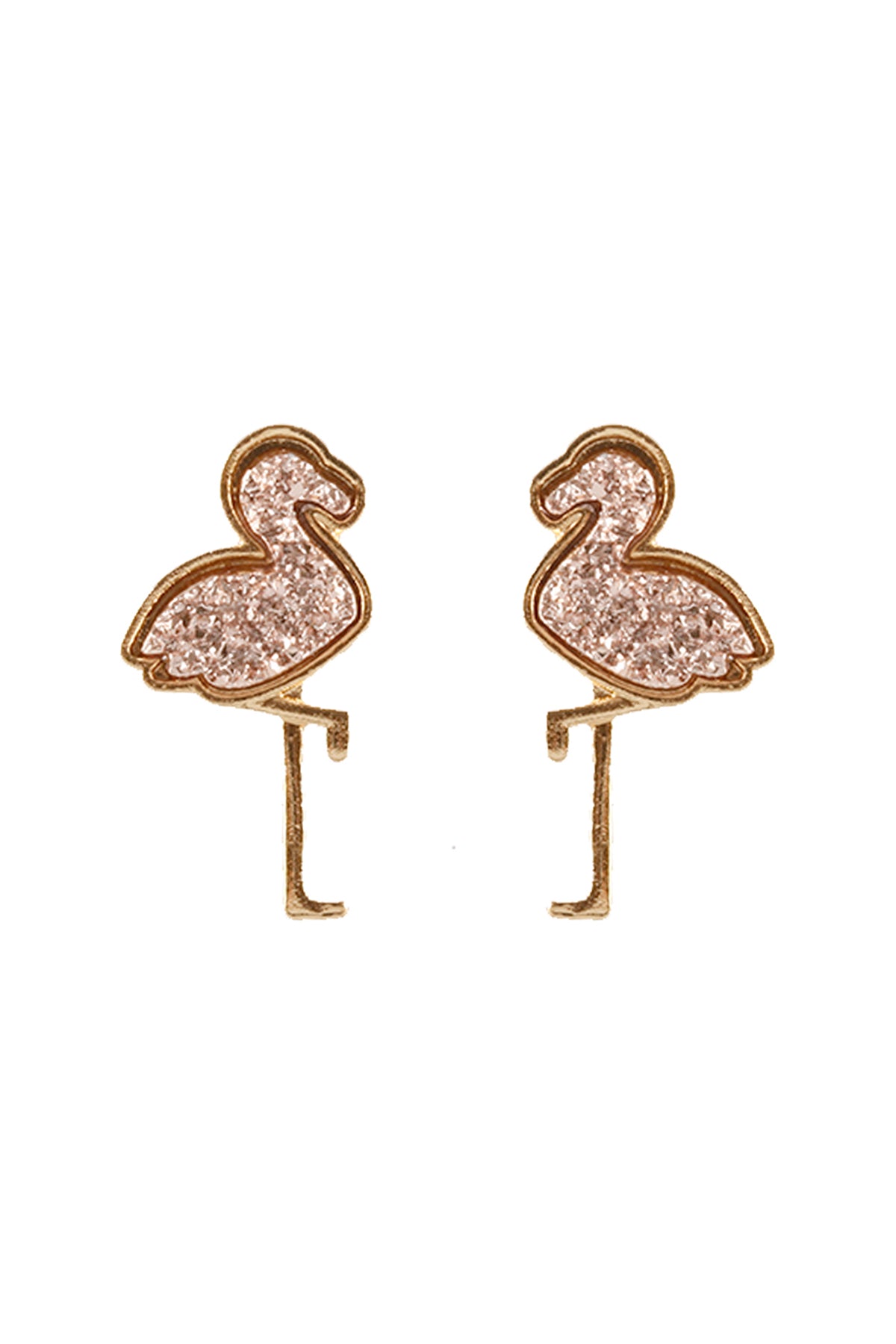 Metal Druzy Flamingo Post Earrings Rose Gold
