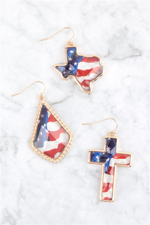 Kite Shape Epoxy Metal Patriot Earring USA