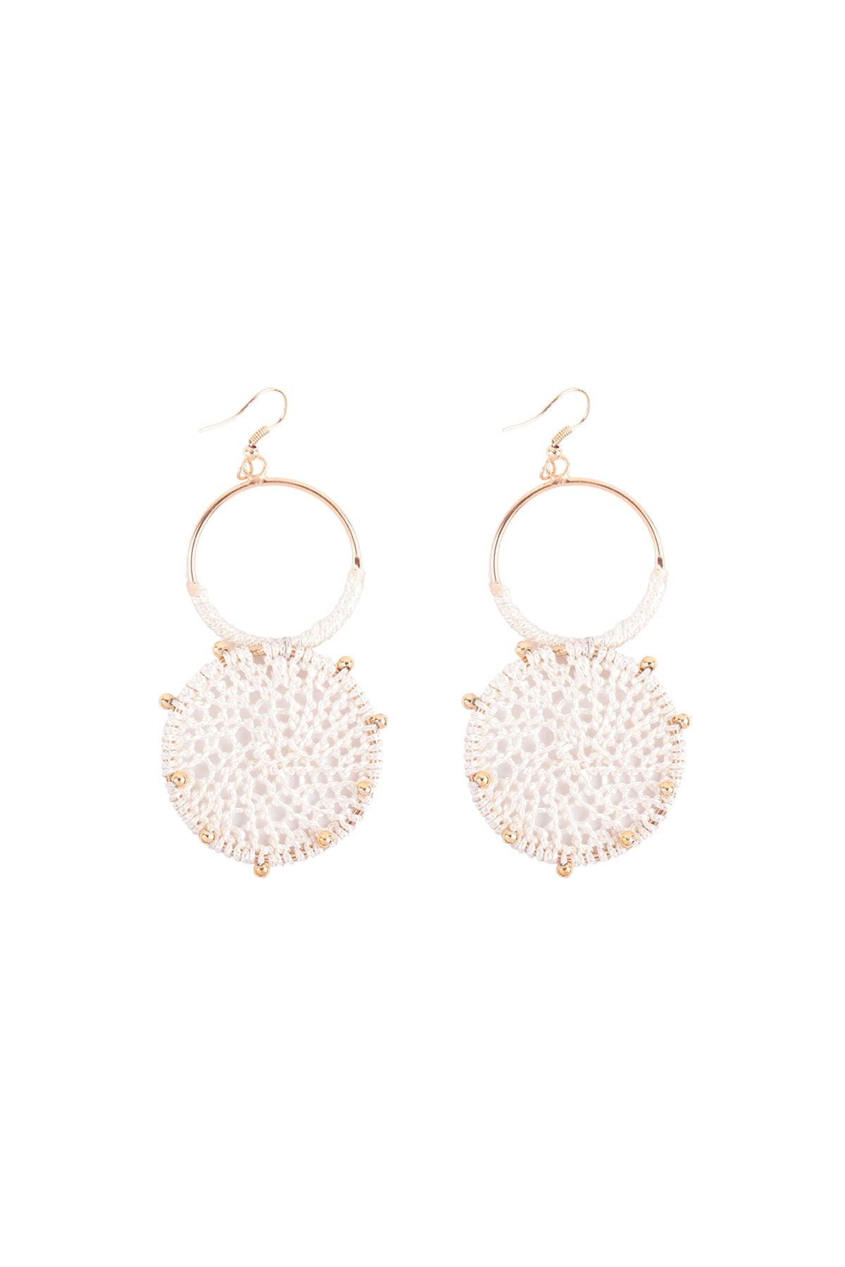 Rattan Knitted Round Link Dangle Earrings Ivory