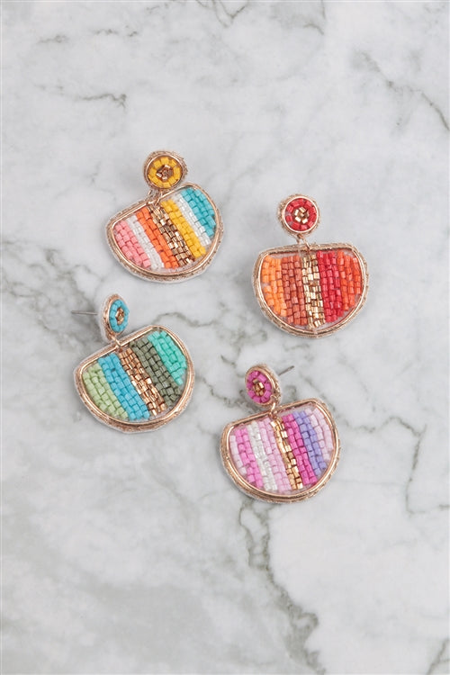 Color Block Half Moon Seed Bead Earrings