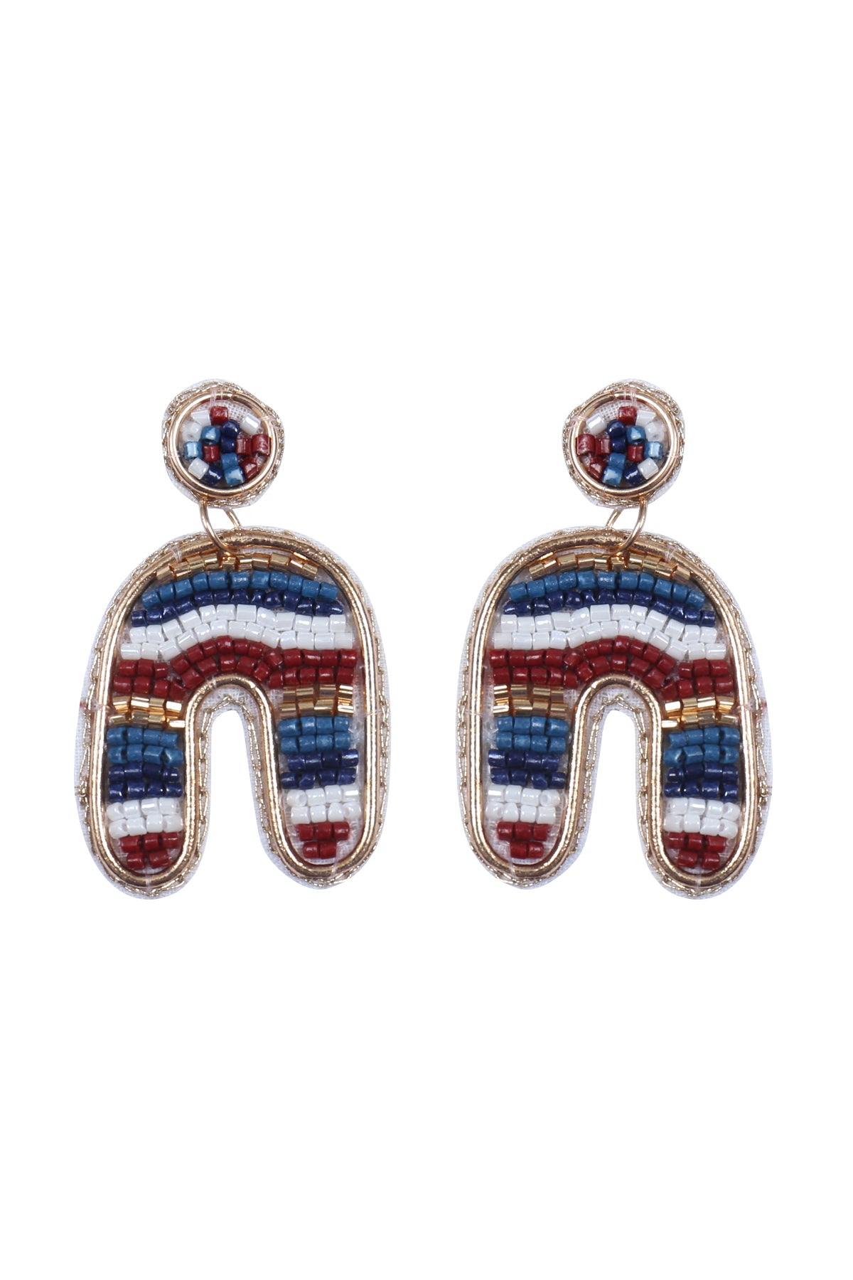 Color Block U Arch Shape Seed Bead Earrings Dark Multicolor