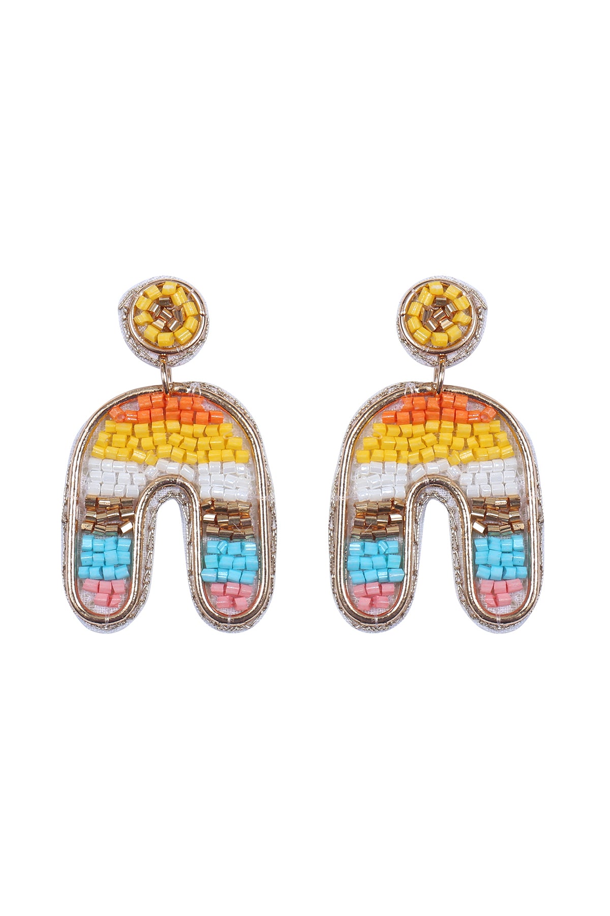 Color Block U Arch Shape Seed Bead Earrings Light Multicolor