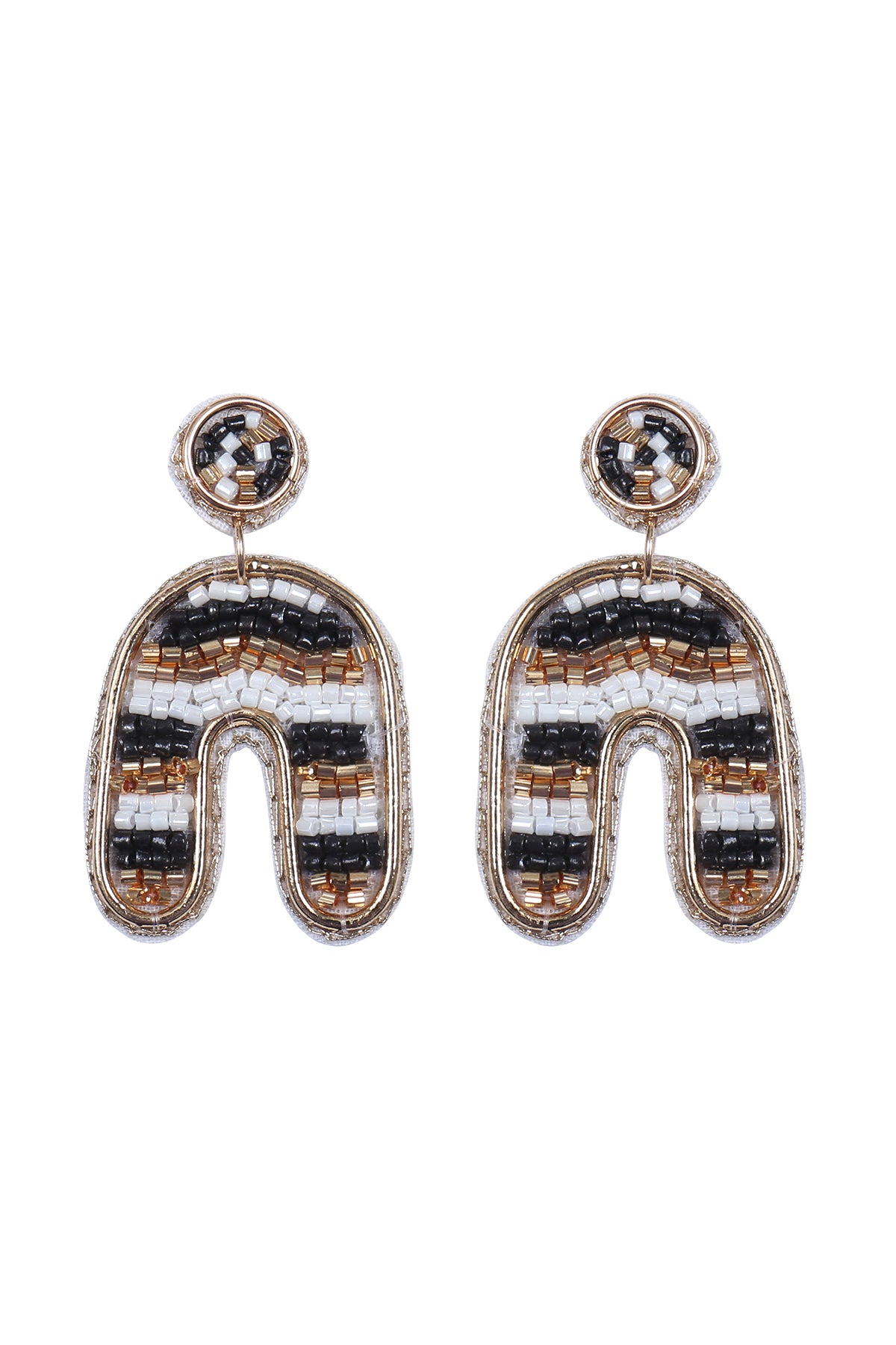Color Block U Arch Shape Seed Bead Earrings Black