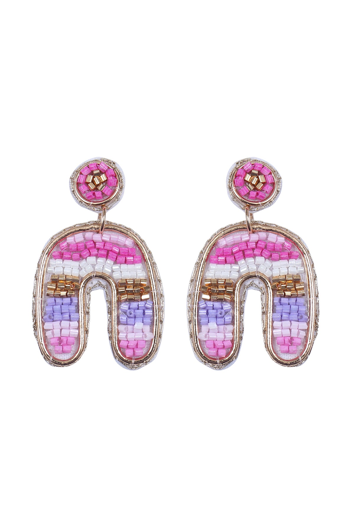 Color Block U Arch Seed Bead Earrings Purple