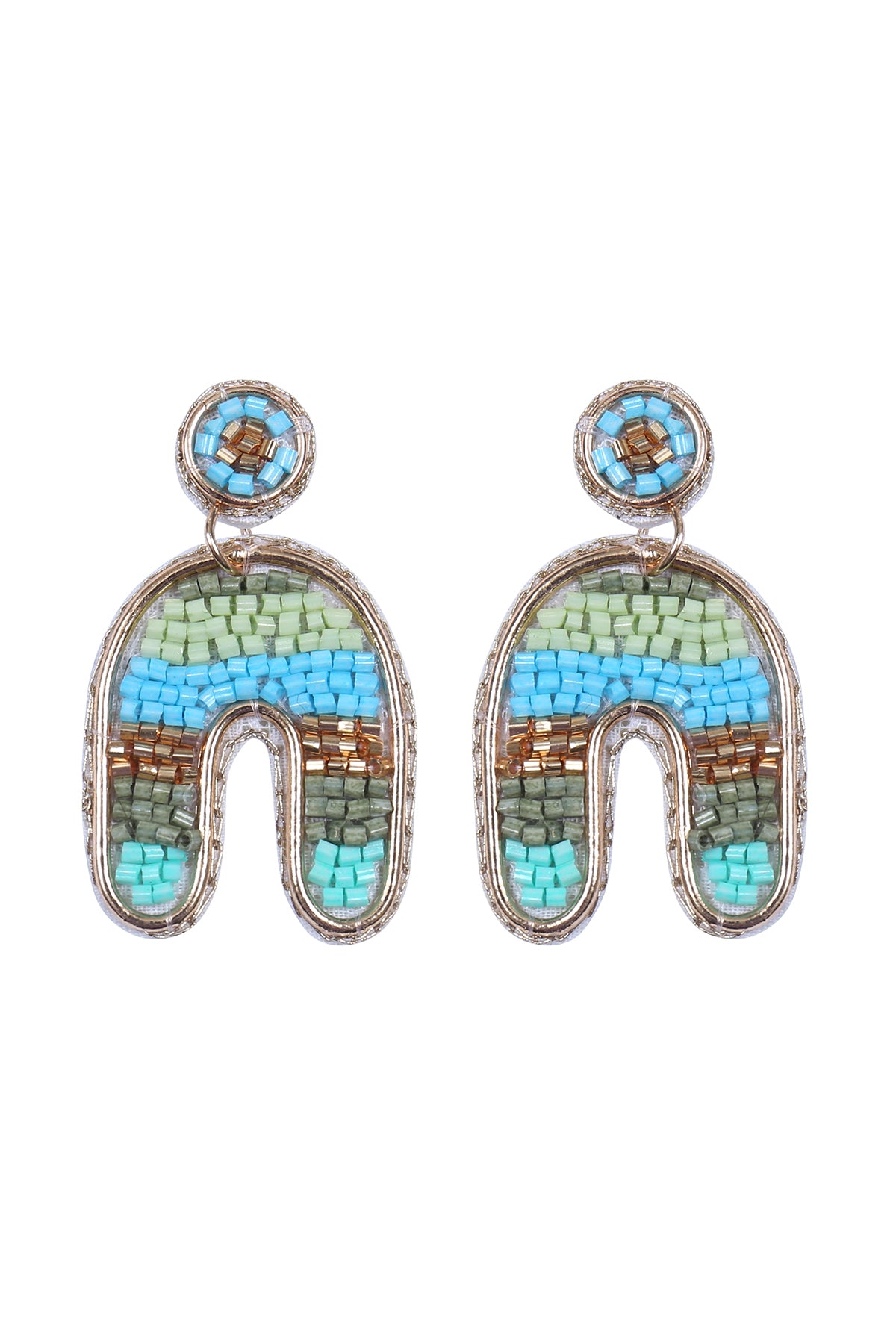 Color Block U Arch Shape Seed Bead Earrings Tur2uoise