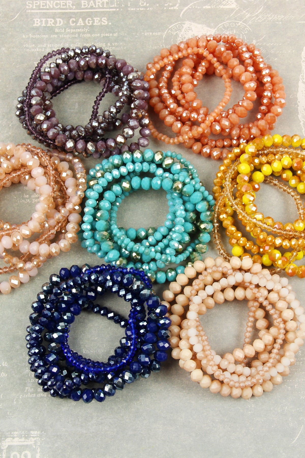 Seven Lines Glass Beads Stretch Bracelet