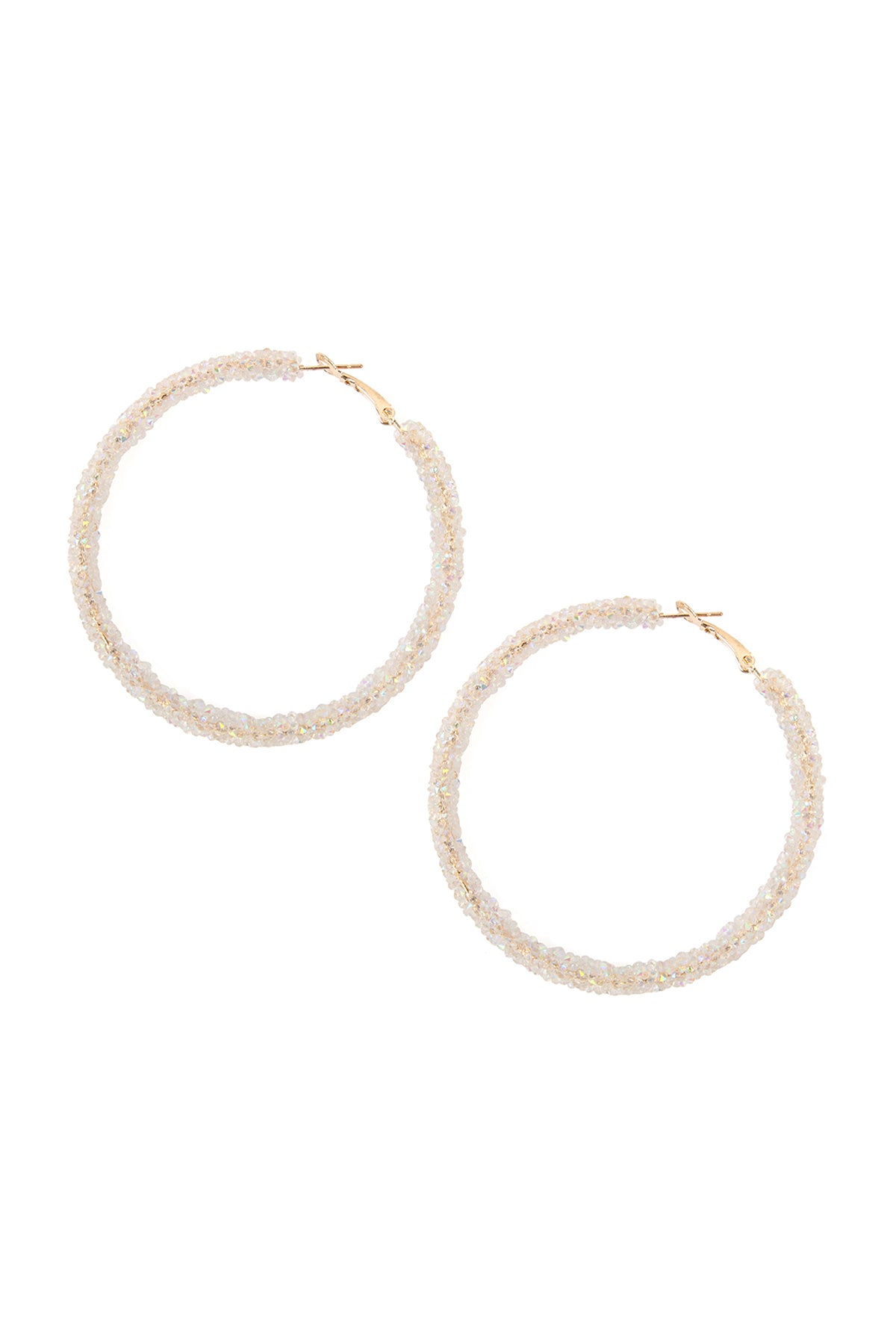Clear White Rhinestone Coated Hoop Earrings