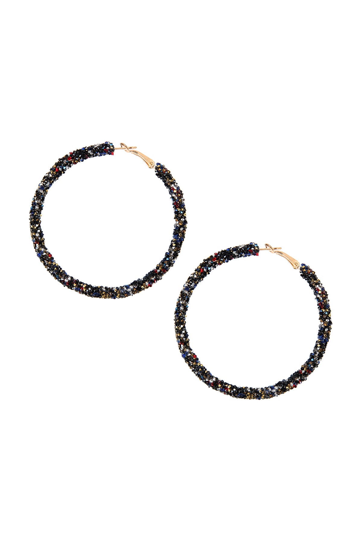 Dark Multi Rhinestone Coated Hoop Earrings