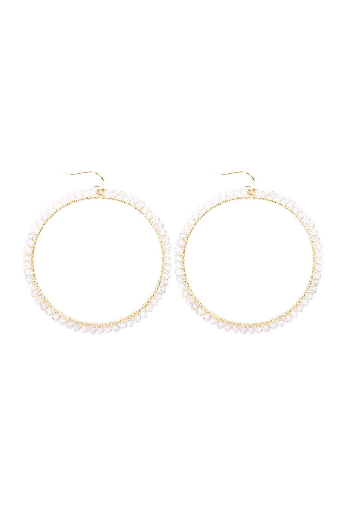 Clear Wire Hoop With Glass Beads Hook Earrings