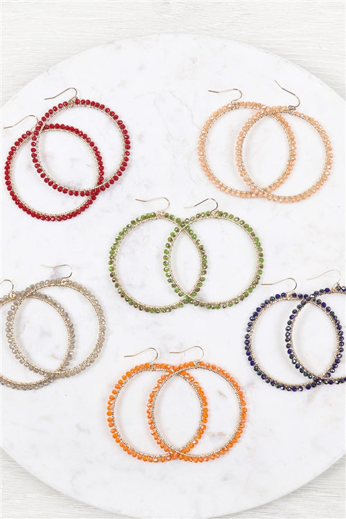 Wire Hoop With Glass Beads Hook Earring