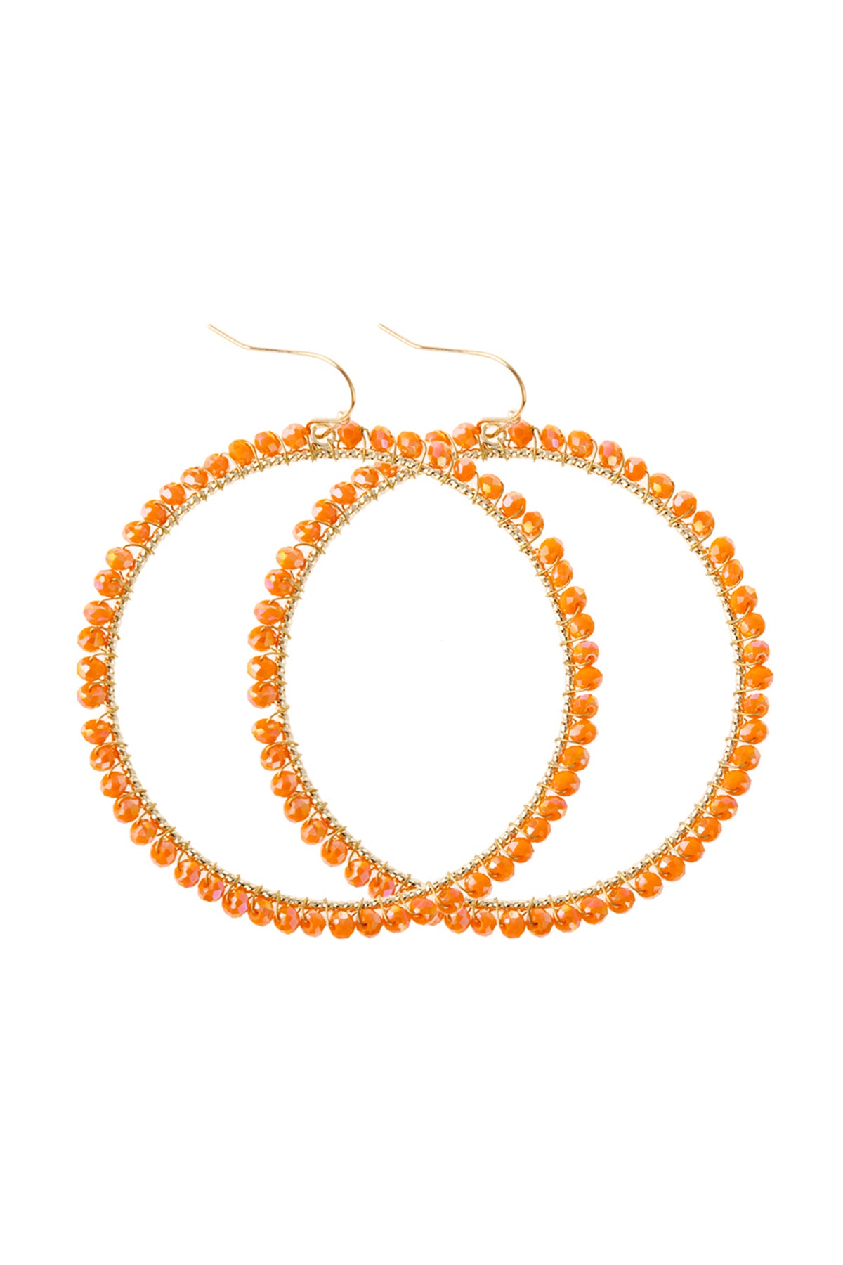 Orange Wire Hoop With Glass Beads Hook Earrings