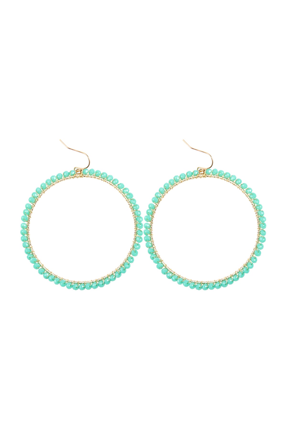Tur2uoise Wire Hoop With Glass Beads Hook Earrings