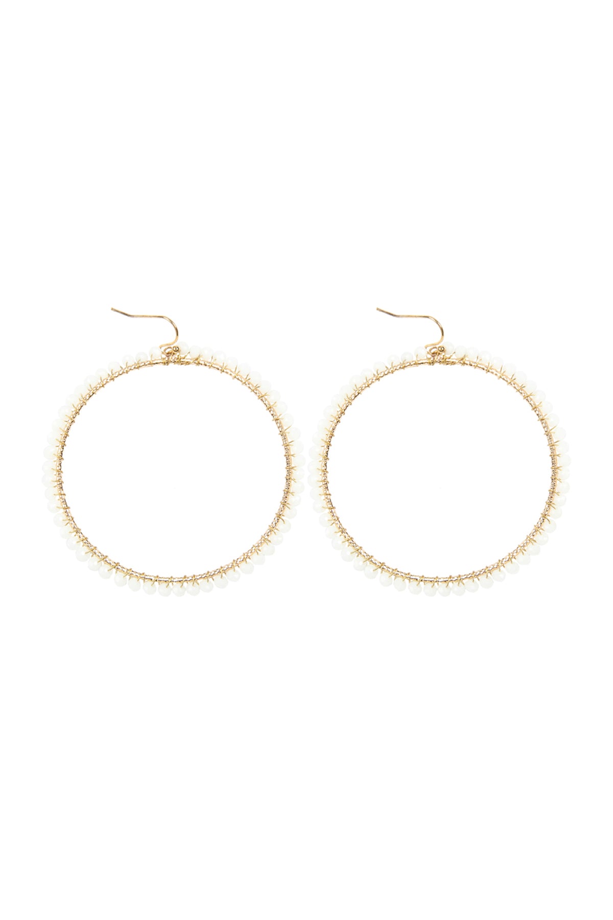 White Wire Hoop With Glass Beads Hook Earrings