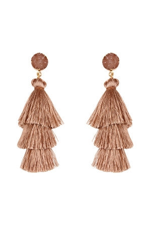 Druzy Post Tassel Drop Earrings