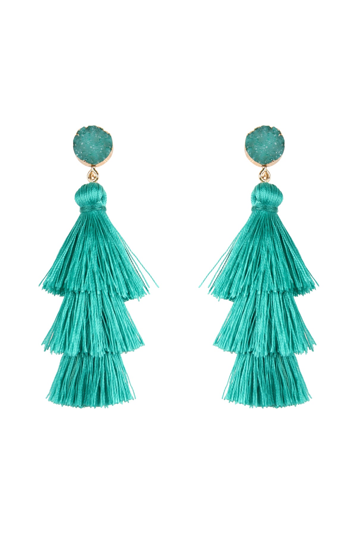 Turt2uoise Druzy Post Tassel Drop Earrings