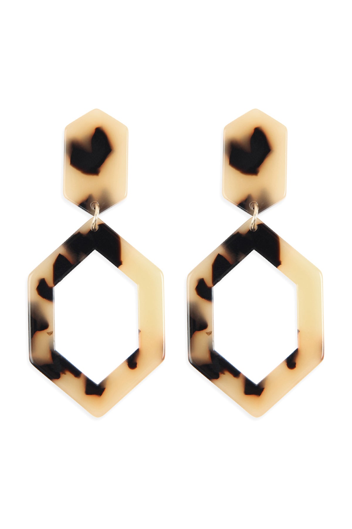 Light Brown Linked Polygon Tortoise Acetate Drop Earrings