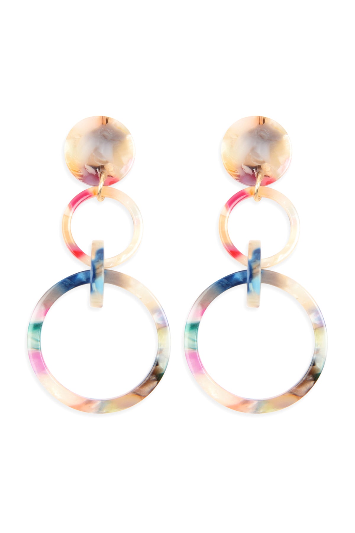 Light Multi Color Linked Hoop Acetate Dangle Earrings /6Pairs
