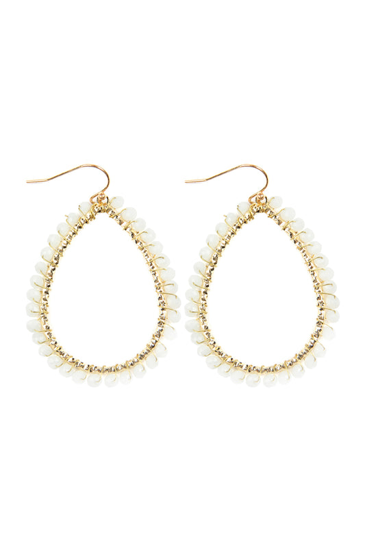 Wire Teardrop Glass Beads Hook Earrings
