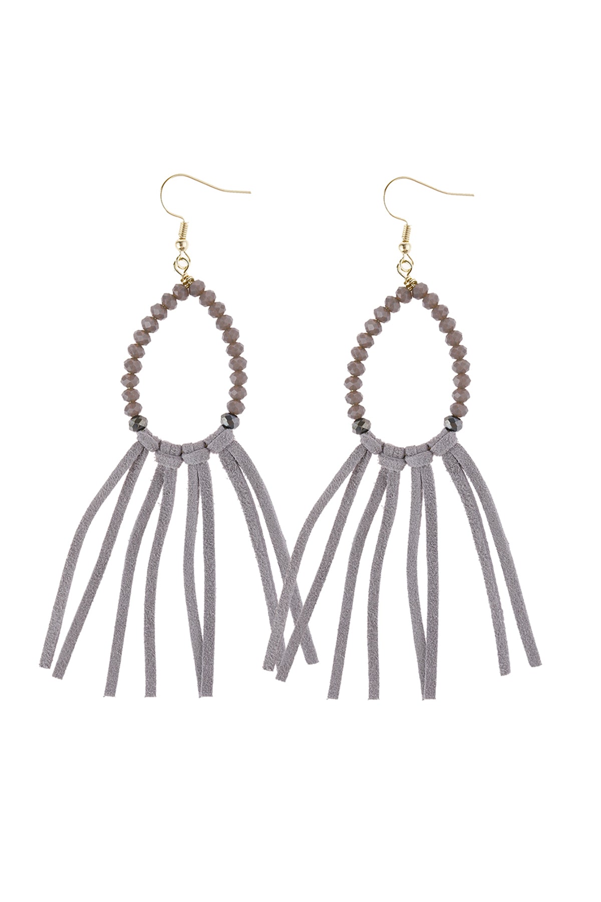 Gray Beads With Cloth Tassel Dangle Earrings
