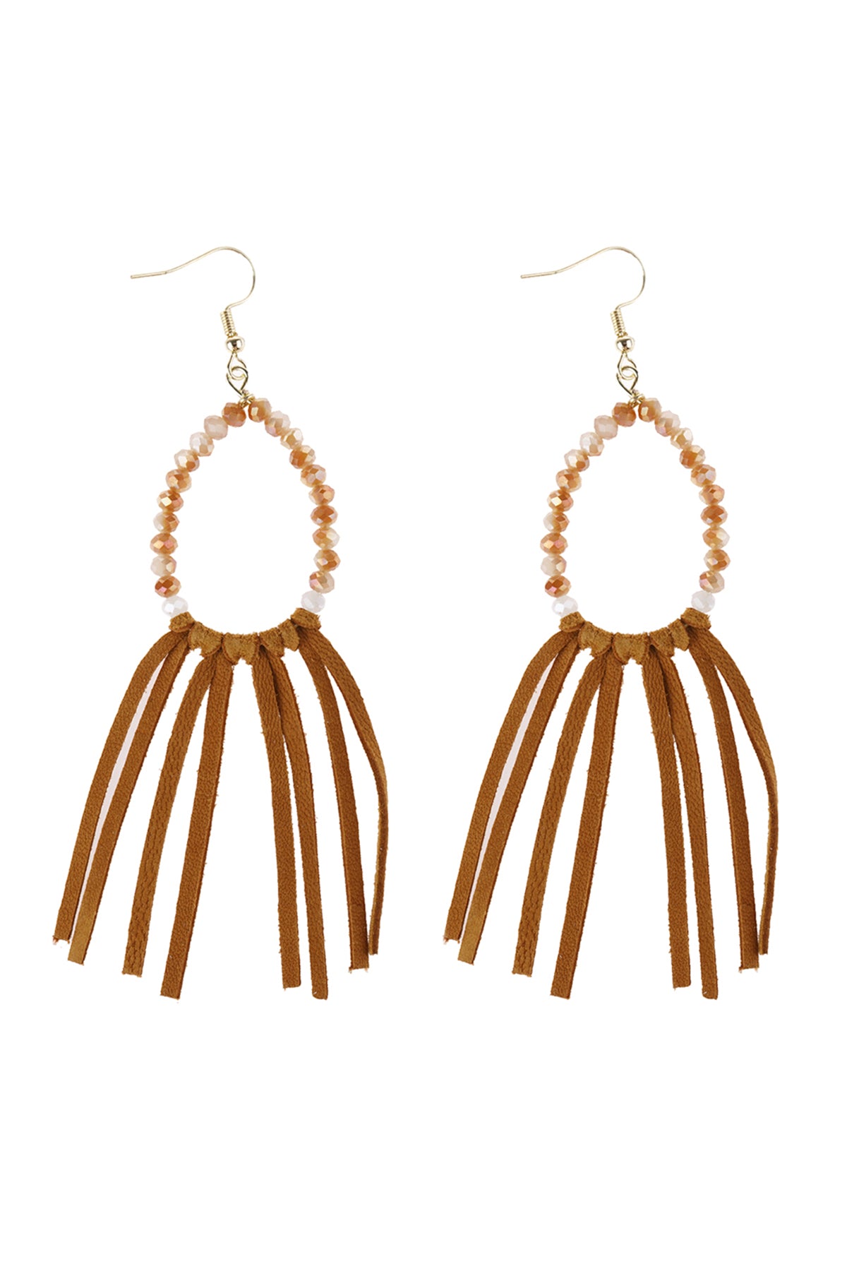 Light Brown Beads With Cloth Tassel Dangle Earrings