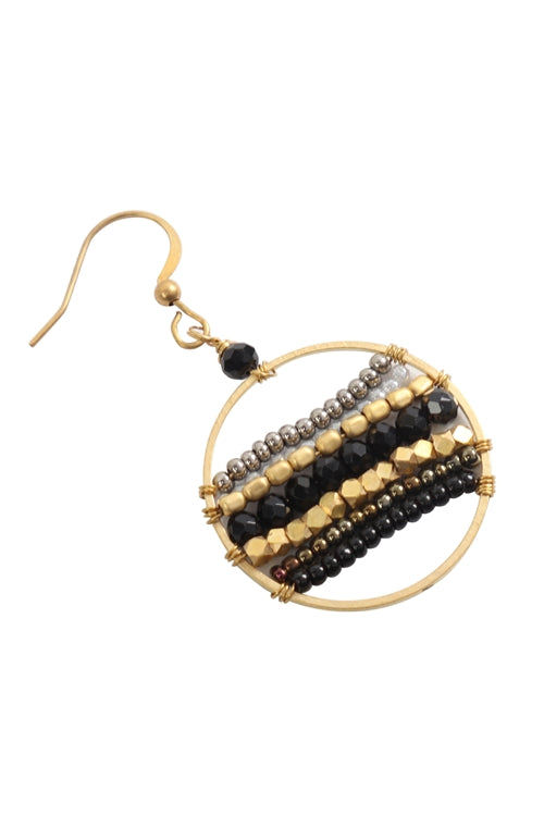 Black Mixed Beads Drop Earrings