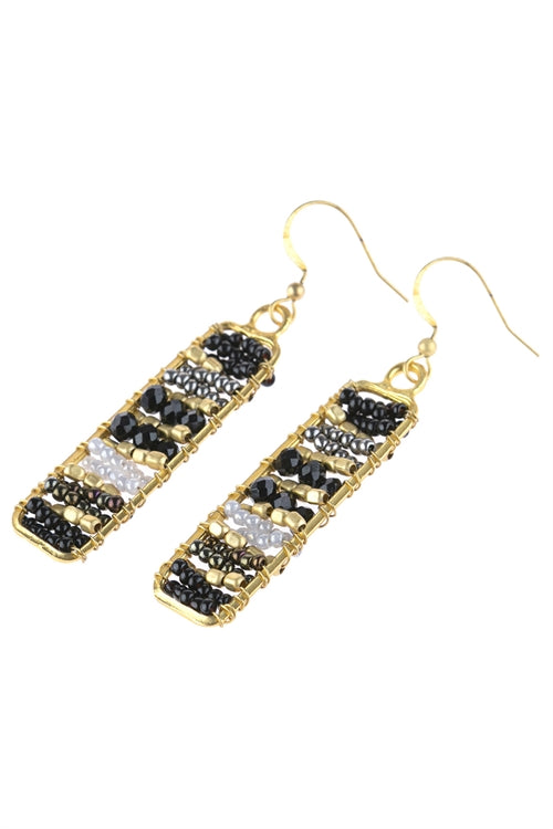 Rectangle Glass Beads Hook Drop Earrings Black