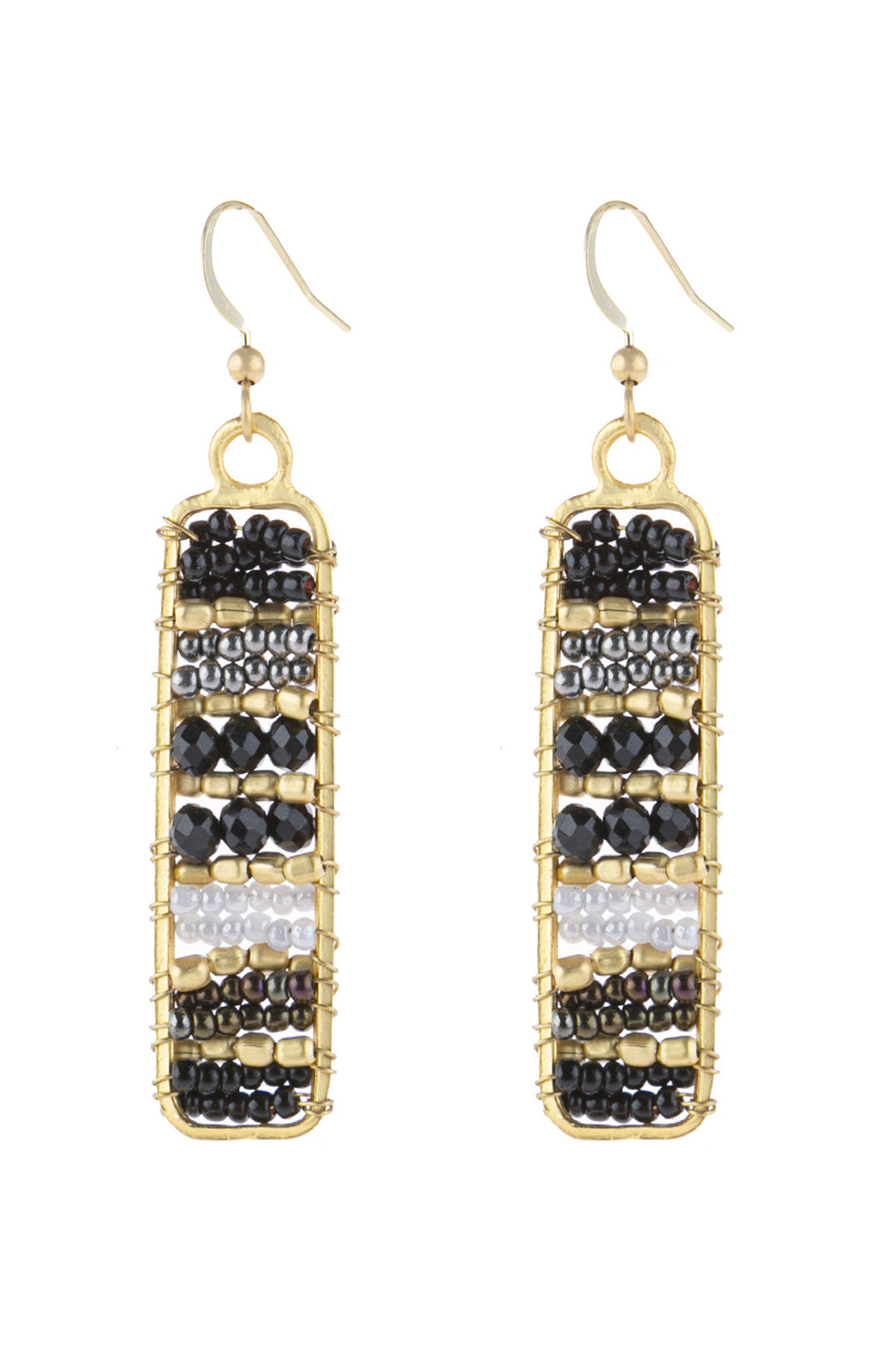 Rectangle Glass Beads Hook Drop Earrings Black