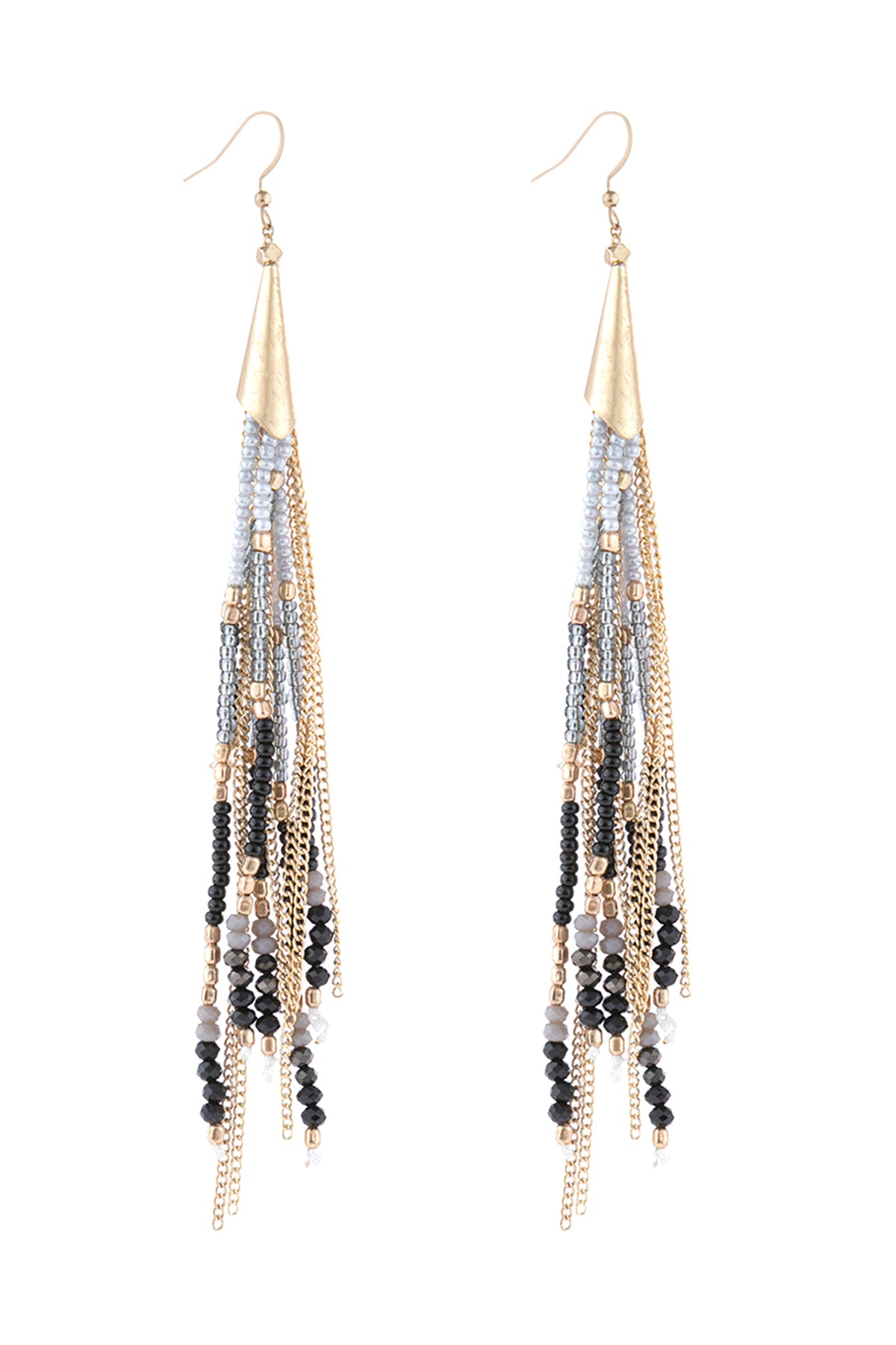 Mixed Beads Tassel Earrings Black