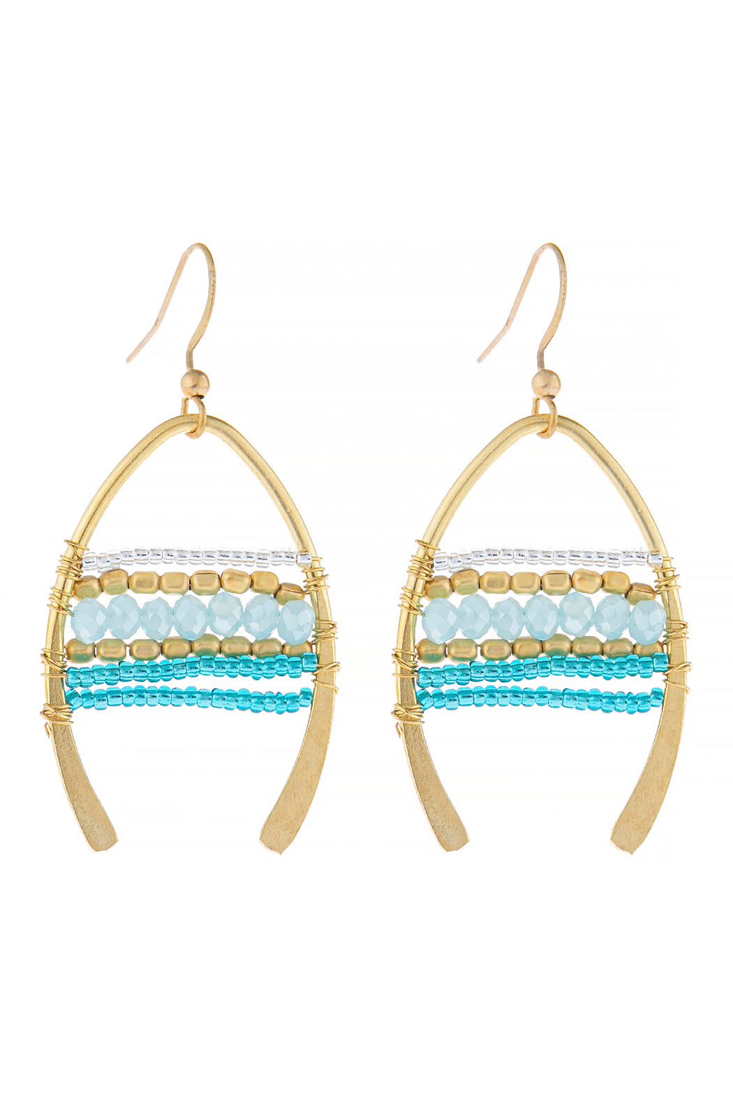 Mixed Beads Wish Bone Drop Earrings Blue