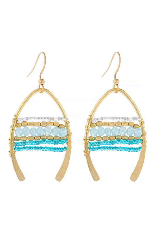 Mixed Beads Wish Bone Drop Earrings