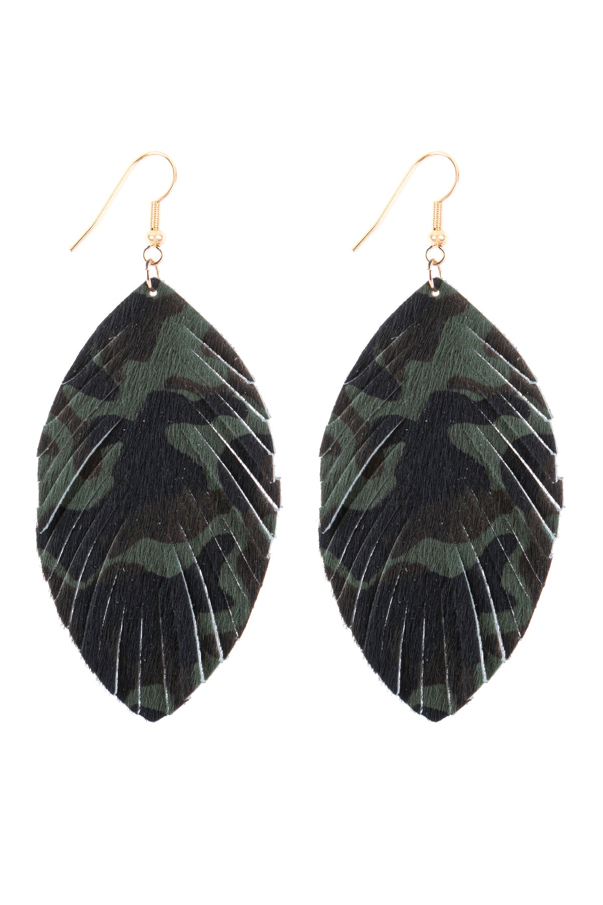 Fringed Leopard Leather Drop Earrings Camo