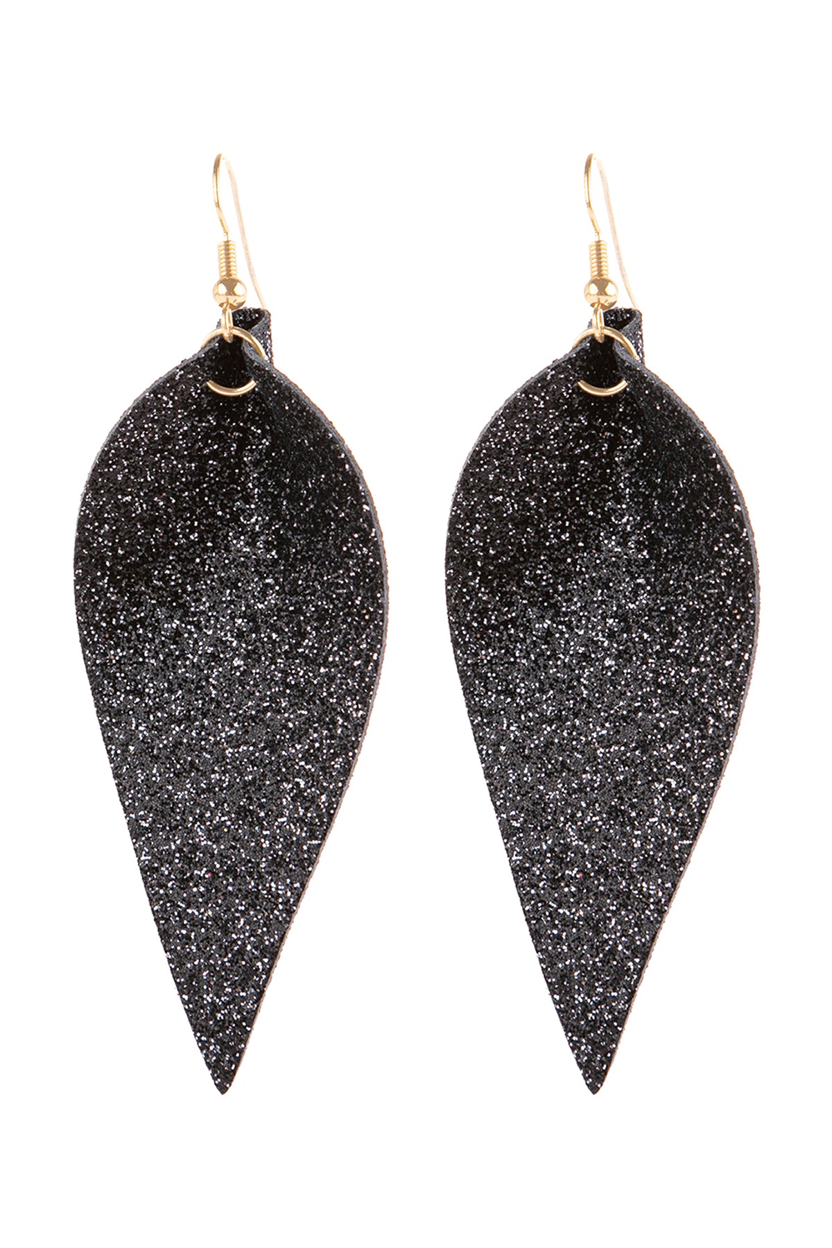 Black Pinched Glittery Leather Drop Earrings